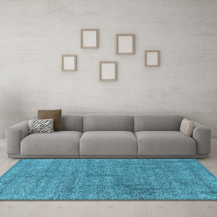 Machine Washable Oriental Light Blue Industrial Rug in a Living Room, wshurb2665lblu