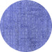 Round Machine Washable Oriental Blue Industrial Rug, wshurb2665blu