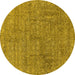 Round Machine Washable Oriental Yellow Industrial Rug, wshurb2665yw