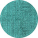 Round Machine Washable Oriental Turquoise Industrial Area Rugs, wshurb2665turq