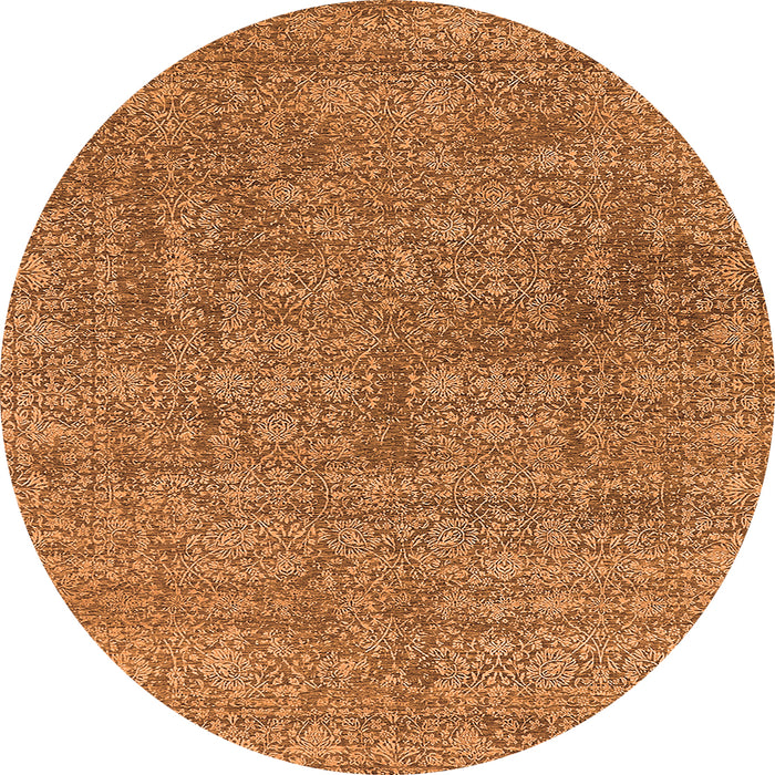 Round Machine Washable Oriental Orange Industrial Area Rugs, wshurb2665org