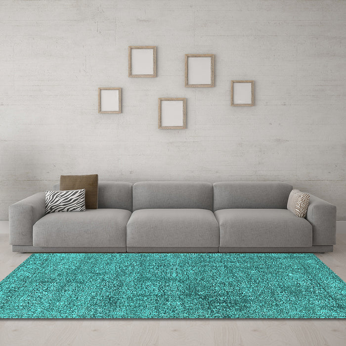 Machine Washable Oriental Turquoise Industrial Area Rugs in a Living Room,, wshurb2665turq