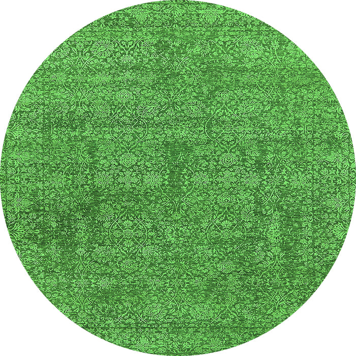 Round Machine Washable Oriental Green Industrial Area Rugs, wshurb2665grn