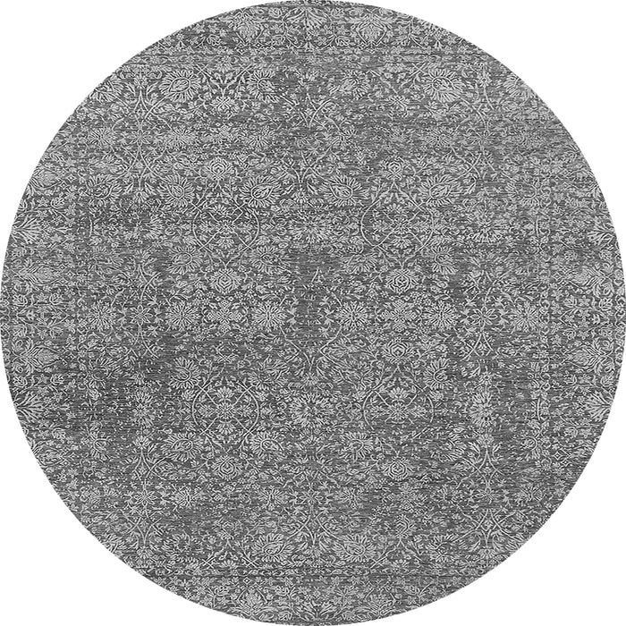 Round Machine Washable Oriental Gray Industrial Rug, wshurb2665gry