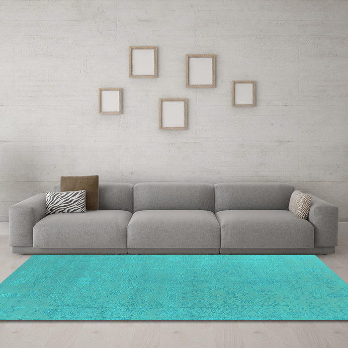 Machine Washable Oriental Turquoise Industrial Area Rugs in a Living Room,, wshurb2666turq