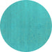 Round Machine Washable Oriental Turquoise Industrial Area Rugs, wshurb2666turq