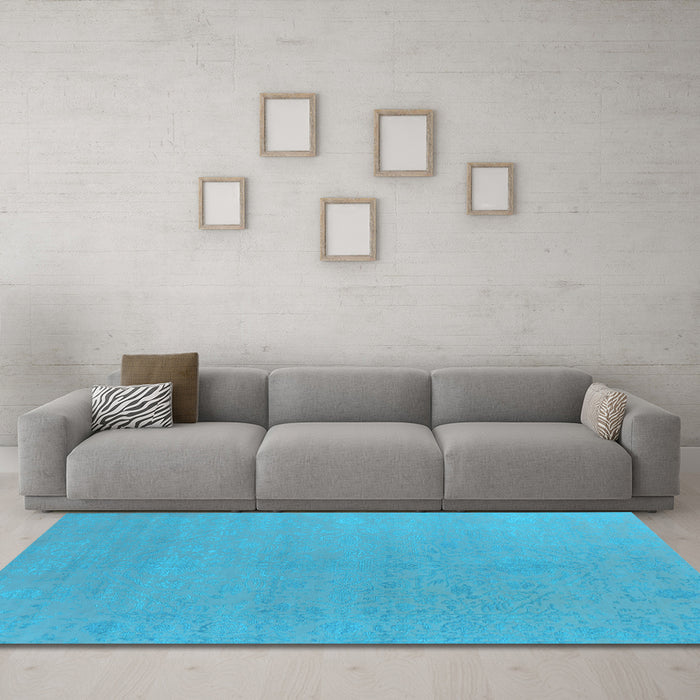 Machine Washable Oriental Light Blue Industrial Rug in a Living Room, wshurb2666lblu