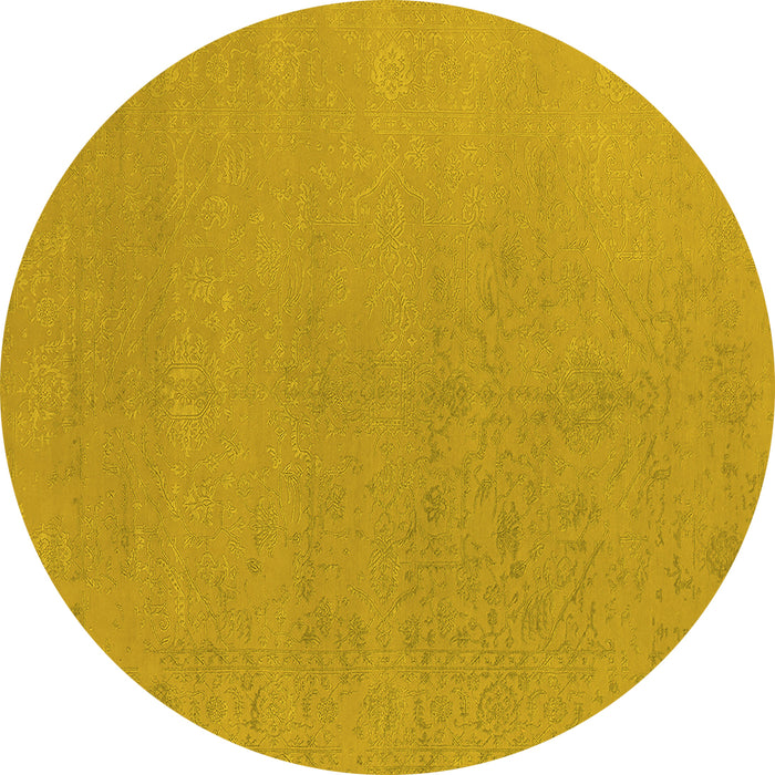 Round Machine Washable Oriental Yellow Industrial Rug, wshurb2666yw