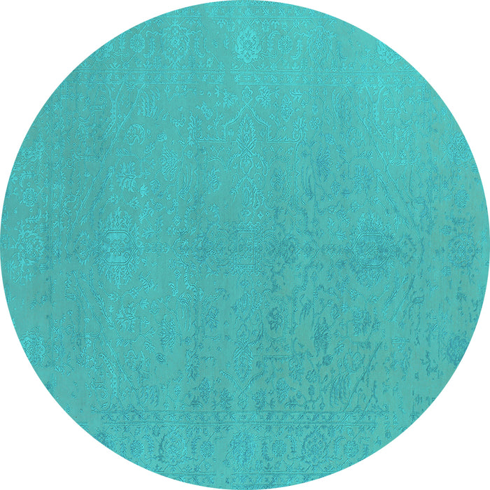 Round Oriental Turquoise Industrial Rug, urb2666turq
