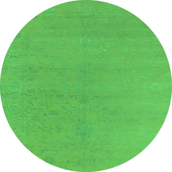 Round Machine Washable Oriental Green Industrial Area Rugs, wshurb2666grn