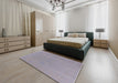 Mid-Century Modern Dark Gray Oriental Rug in a Bedroom, urb2666