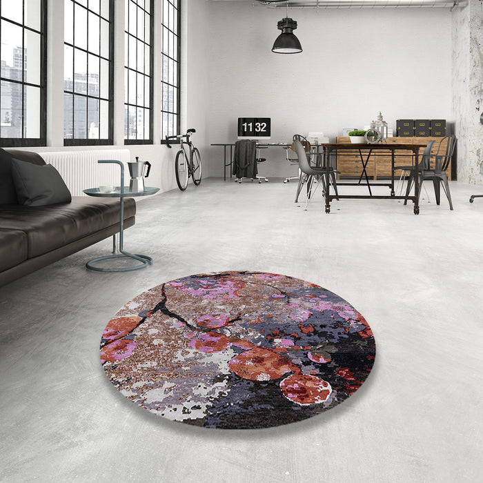 Round Machine Washable Industrial Modern Pink Rug in a Office, wshurb2667