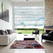 Square Mid-Century Modern Pink Oriental Rug in a Living Room, urb2667