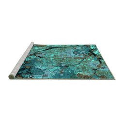 Sideview of Machine Washable Oriental Turquoise Industrial Area Rugs, wshurb2667turq