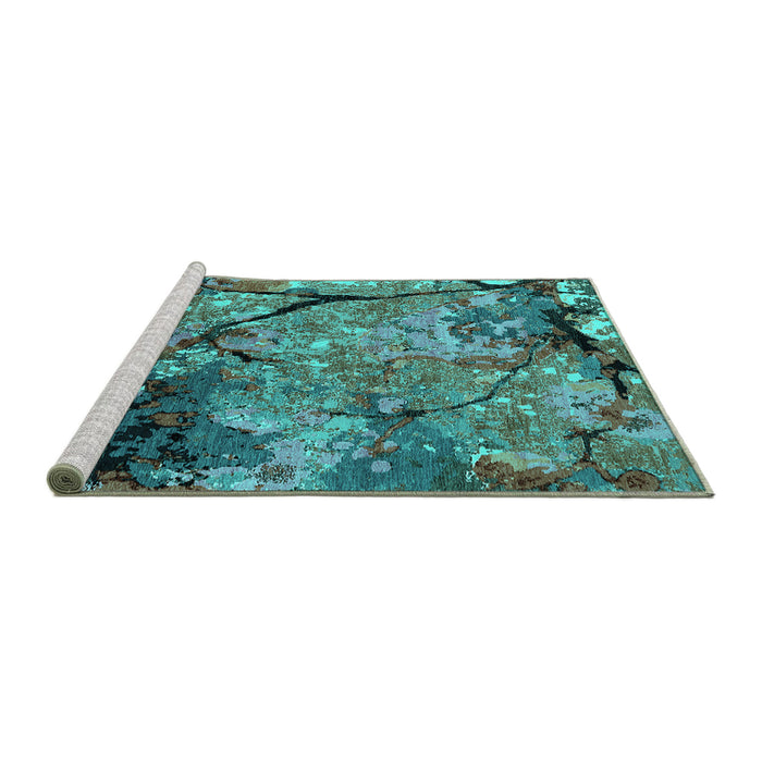 Sideview of Machine Washable Oriental Turquoise Industrial Area Rugs, wshurb2667turq