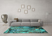 Machine Washable Oriental Turquoise Industrial Area Rugs in a Living Room,, wshurb2667turq