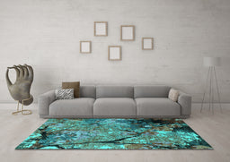 Machine Washable Oriental Turquoise Industrial Area Rugs in a Living Room,, wshurb2667turq