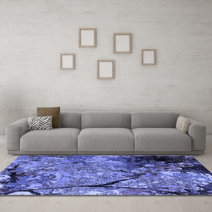 Machine Washable Oriental Blue Industrial Rug in a Living Room, wshurb2667blu