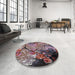 Round Mid-Century Modern Pink Oriental Rug in a Office, urb2667