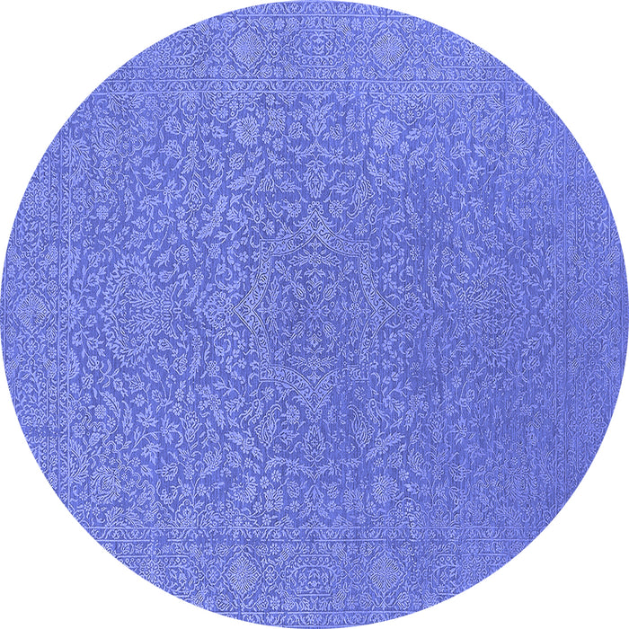 Round Machine Washable Oriental Blue Industrial Rug, wshurb2668blu