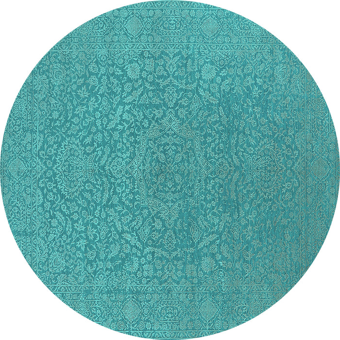 Round Machine Washable Oriental Turquoise Industrial Area Rugs, wshurb2668turq