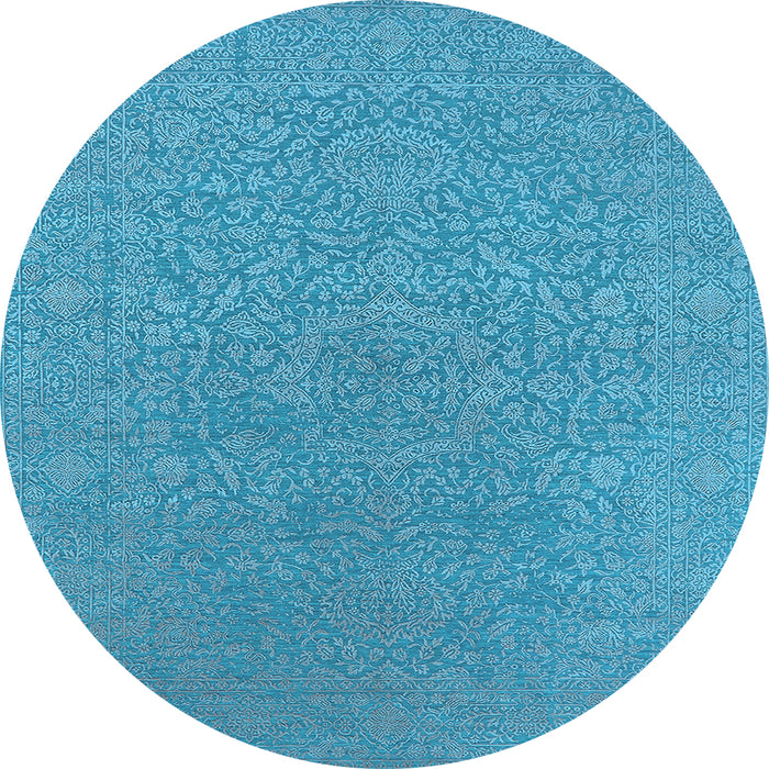 Round Machine Washable Oriental Light Blue Industrial Rug, wshurb2668lblu