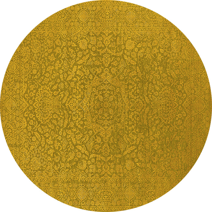 Round Machine Washable Oriental Yellow Industrial Rug, wshurb2668yw