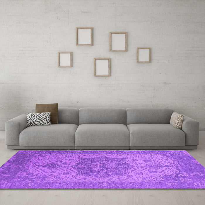 Machine Washable Oriental Purple Industrial Area Rugs in a Living Room, wshurb2669pur