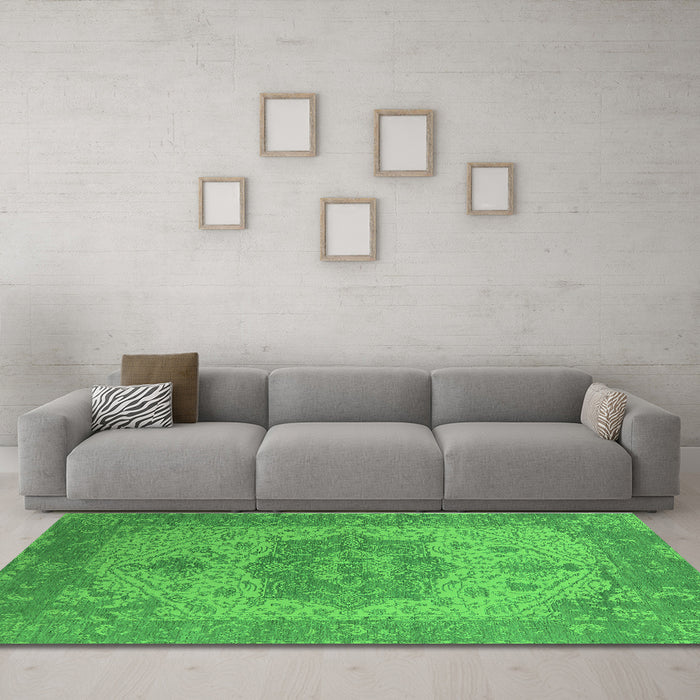 Machine Washable Oriental Green Industrial Area Rugs in a Living Room,, wshurb2669grn