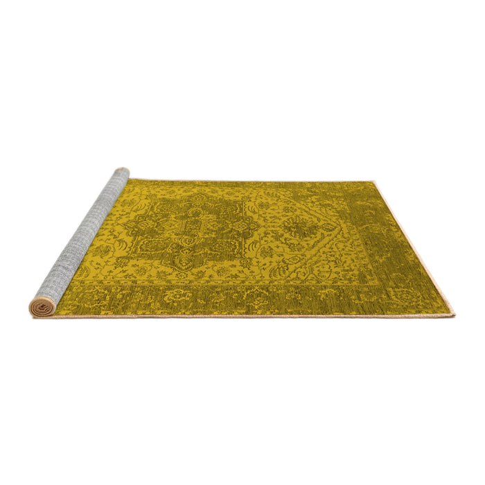 Sideview of Machine Washable Oriental Yellow Industrial Rug, wshurb2669yw