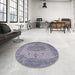 Round Mid-Century Modern Slate Blue Grey Oriental Rug in a Office, urb2669