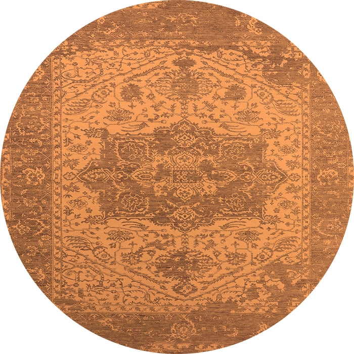 Round Machine Washable Oriental Orange Industrial Area Rugs, wshurb2669org