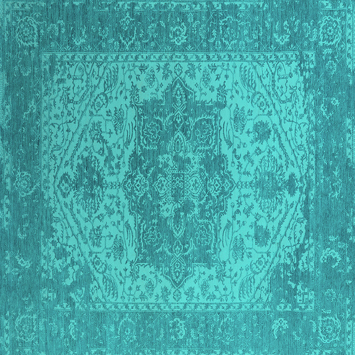 Square Machine Washable Oriental Turquoise Industrial Area Rugs, wshurb2669turq