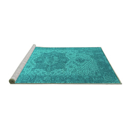 Sideview of Machine Washable Oriental Turquoise Industrial Area Rugs, wshurb2669turq