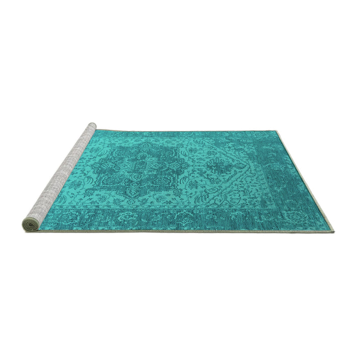 Sideview of Machine Washable Oriental Turquoise Industrial Area Rugs, wshurb2669turq