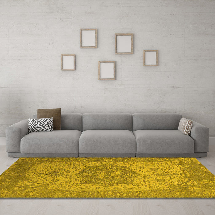 Machine Washable Oriental Yellow Industrial Rug in a Living Room, wshurb2669yw