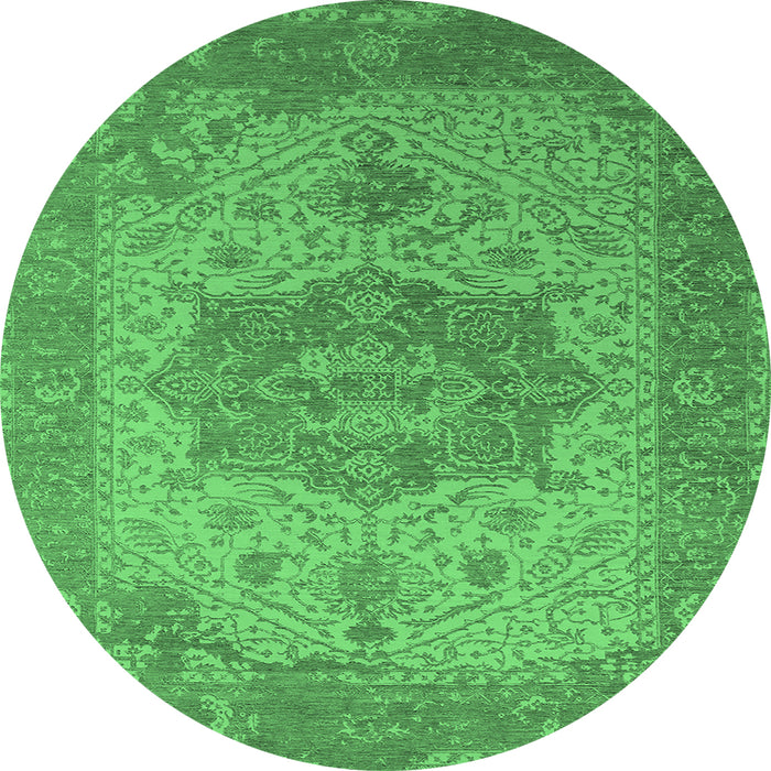 Round Oriental Emerald Green Industrial Rug, urb2669emgrn