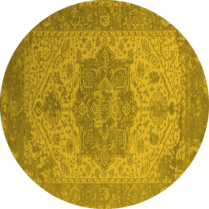 Round Machine Washable Oriental Yellow Industrial Rug, wshurb2669yw