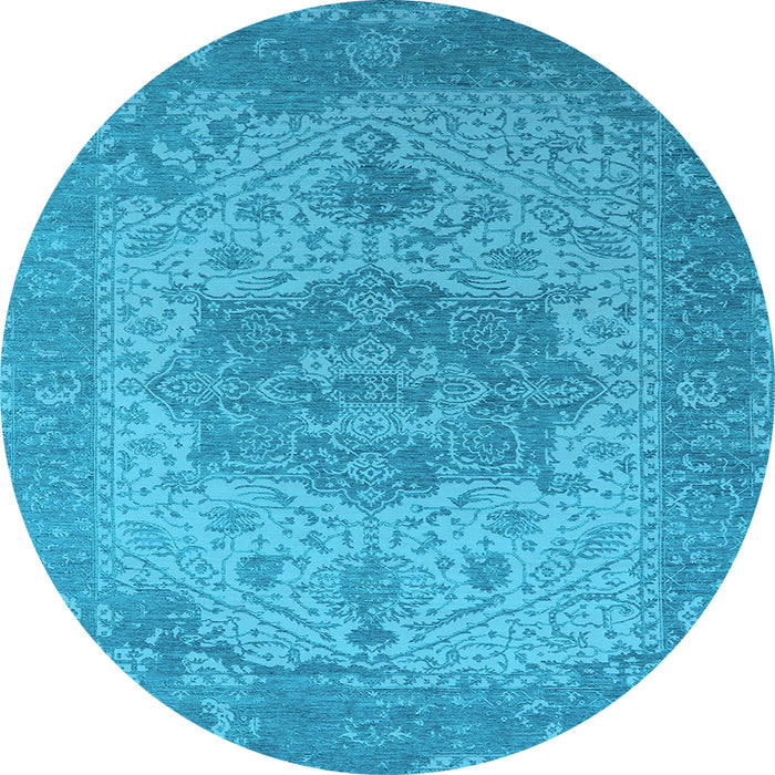 Round Machine Washable Oriental Light Blue Industrial Rug, wshurb2669lblu