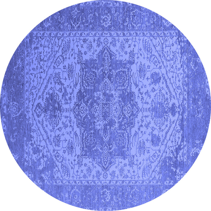 Round Machine Washable Oriental Blue Industrial Rug, wshurb2669blu