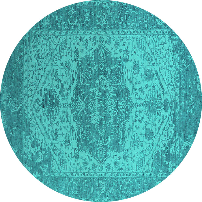 Round Machine Washable Oriental Turquoise Industrial Area Rugs, wshurb2669turq