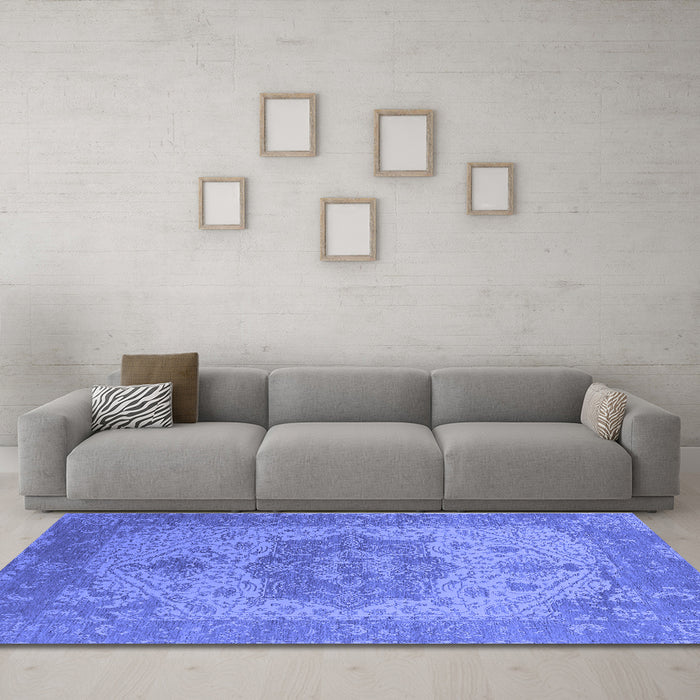 Machine Washable Oriental Blue Industrial Rug in a Living Room, wshurb2669blu