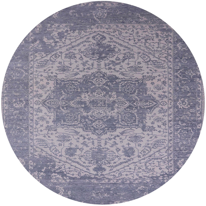 Round Machine Washable Industrial Modern Slate Blue Grey Blue Rug, wshurb2669
