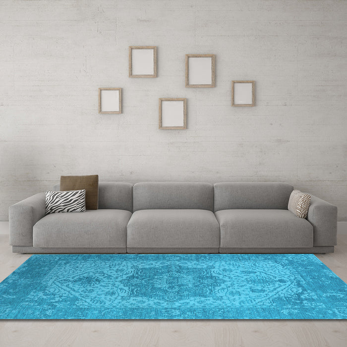 Machine Washable Oriental Light Blue Industrial Rug in a Living Room, wshurb2669lblu