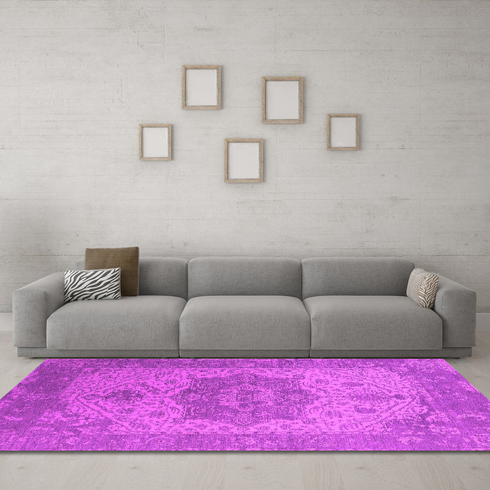 Machine Washable Oriental Pink Industrial Rug in a Living Room, wshurb2669pnk