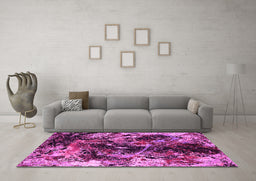 Machine Washable Oriental Pink Industrial Rug in a Living Room, wshurb2670pnk