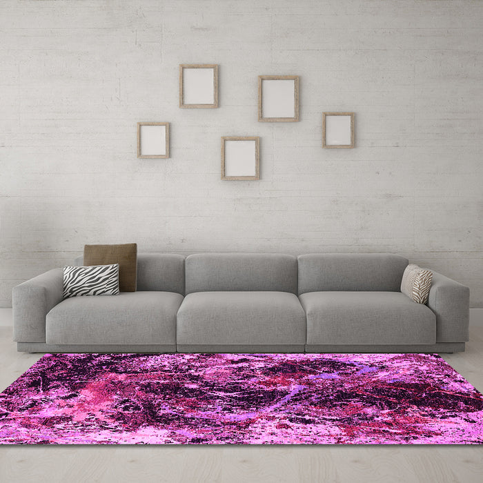 Machine Washable Oriental Pink Industrial Rug in a Living Room, wshurb2670pnk