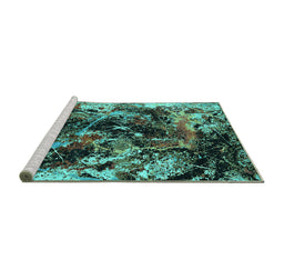 Sideview of Machine Washable Oriental Turquoise Industrial Area Rugs, wshurb2670turq