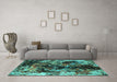 Machine Washable Oriental Turquoise Industrial Area Rugs in a Living Room,, wshurb2670turq