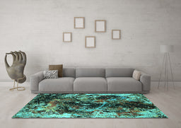 Machine Washable Oriental Turquoise Industrial Area Rugs in a Living Room,, wshurb2670turq